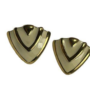 FABULOUS Off White Enamel And Gold Tone MODERNIST Triangular Designer Earnings